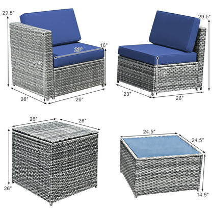 8 Piece Wicker Rattan Sofa Dining Set, With Storage Table, Navy Outdoor Sectionals at Gallery Canada
