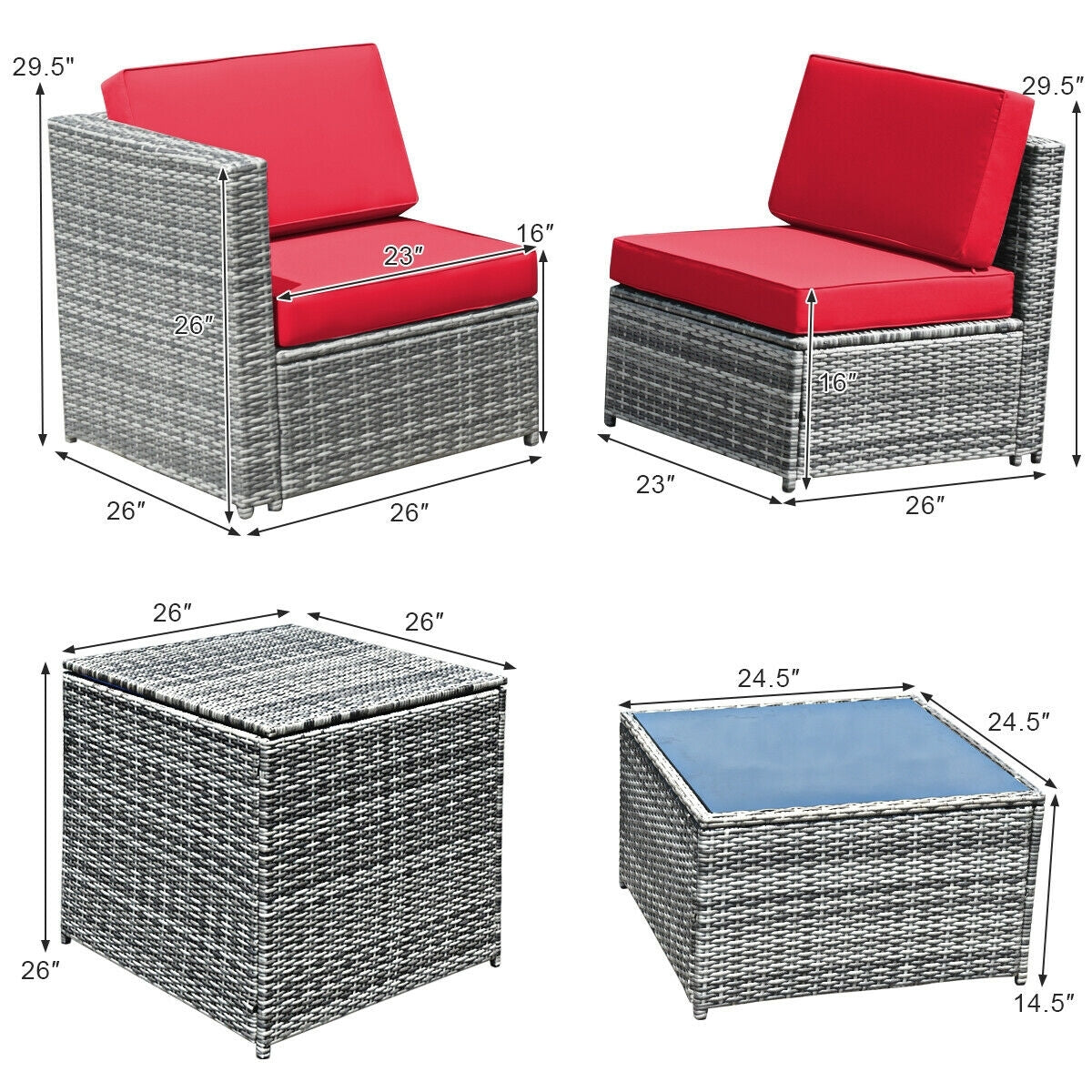 8 Piece Wicker Sofa Rattan Dinning Set Patio Furniture with Storage Table, Red Outdoor Sectionals at Gallery Canada