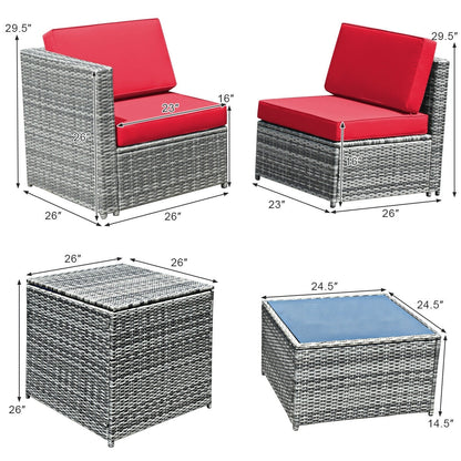 8 Piece Wicker Sofa Rattan Dinning Set Patio Furniture with Storage Table, Red Outdoor Sectionals at Gallery Canada