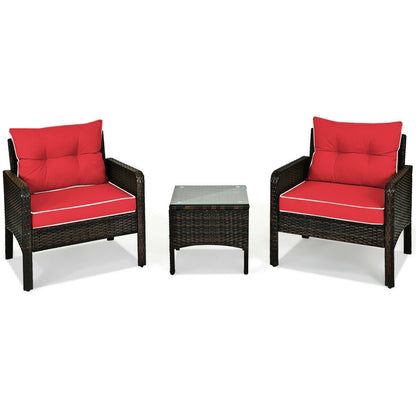 3 Pcs Outdoor Patio Rattan Conversation Set with Seat Cushions, Red Patio Conversation Sets at Gallery Canada