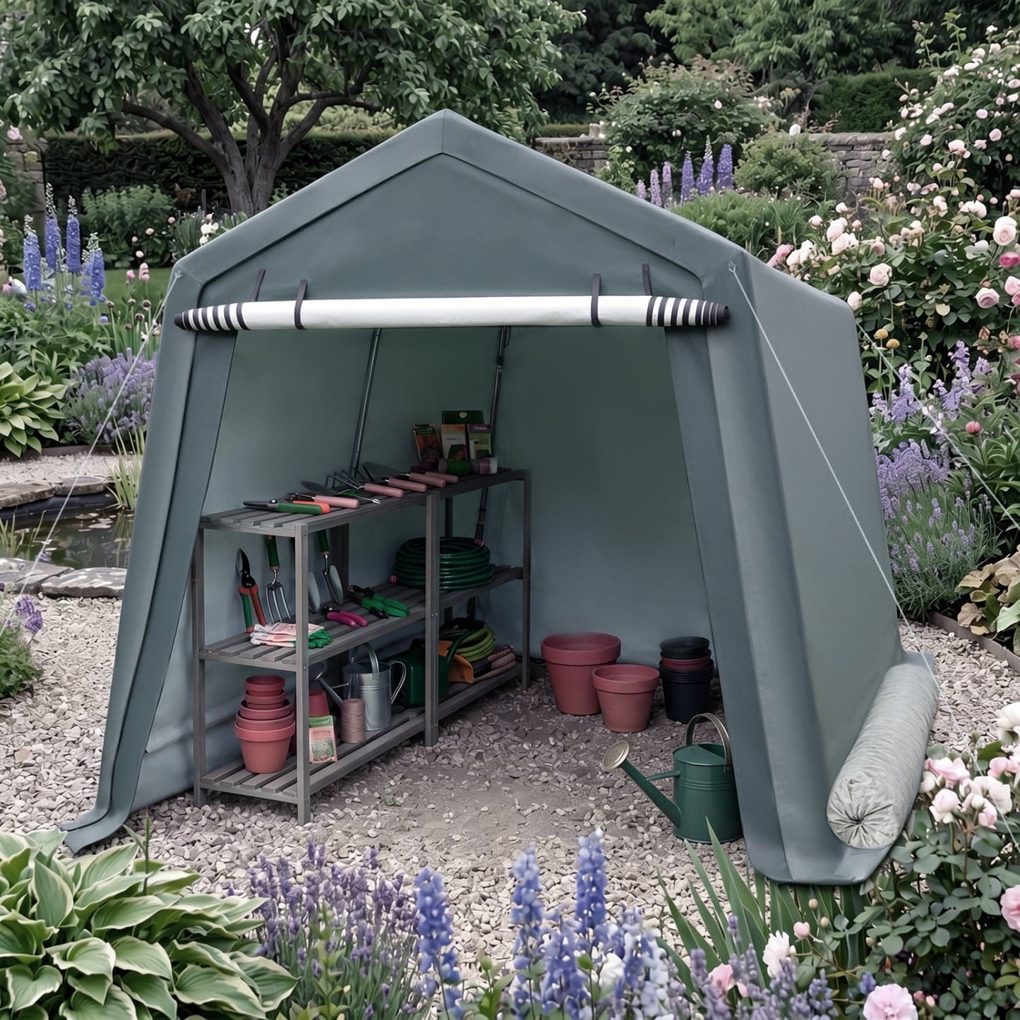 8.3x14 Ft Outdoor Storage Shed, Green