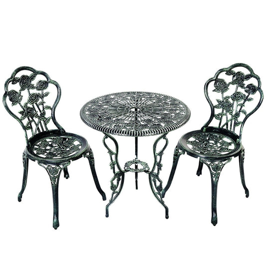 Outdoor Cast Aluminum Patio Furniture Set with Rose Design, Green Patio Conversation Sets Green at Gallery Canada
