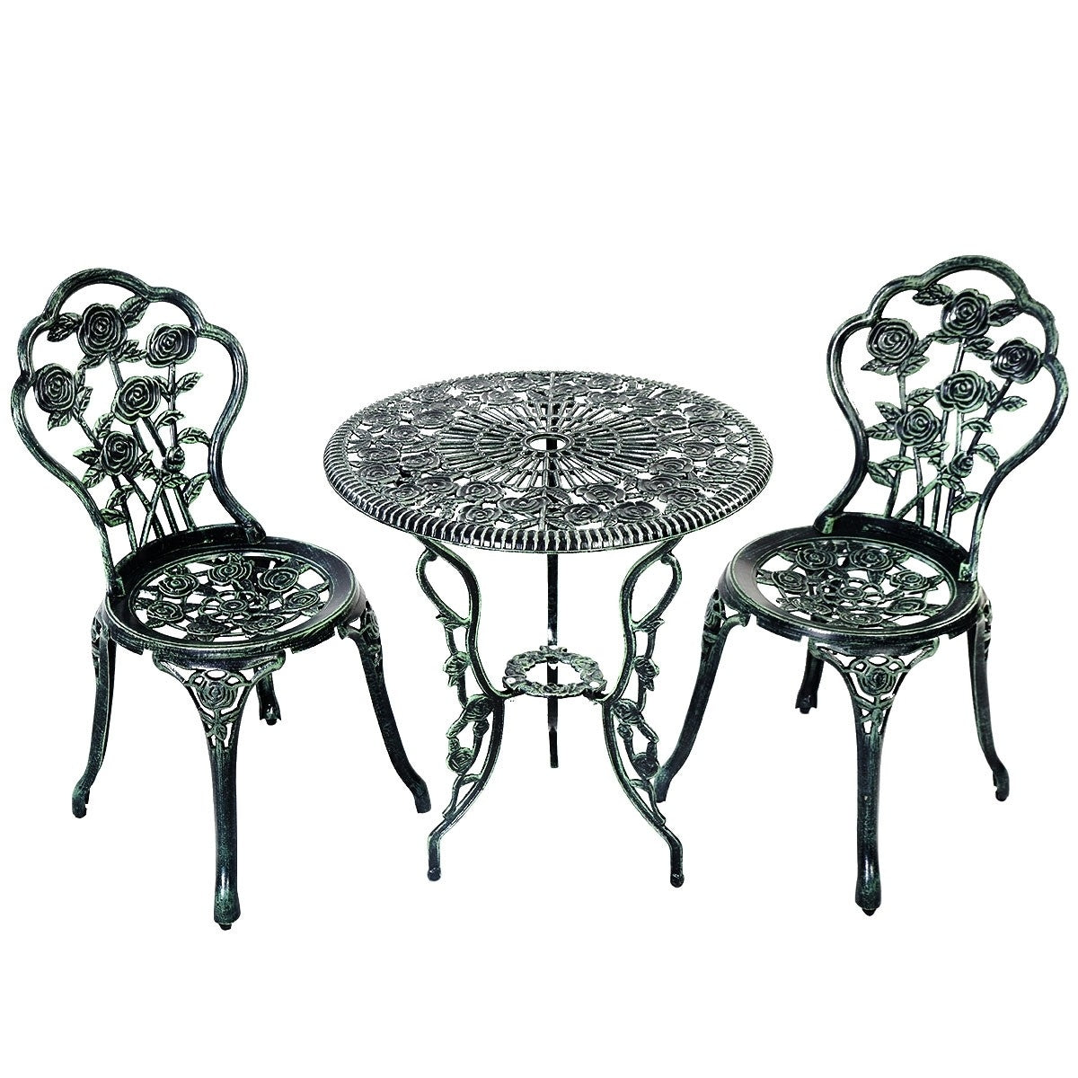 Outdoor Cast Aluminum Patio Furniture Set with Rose Design, Green Patio Conversation Sets Green at Gallery Canada