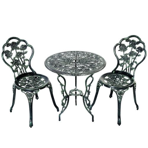 Outdoor Cast Aluminum Patio Furniture Set with Rose Design, Green