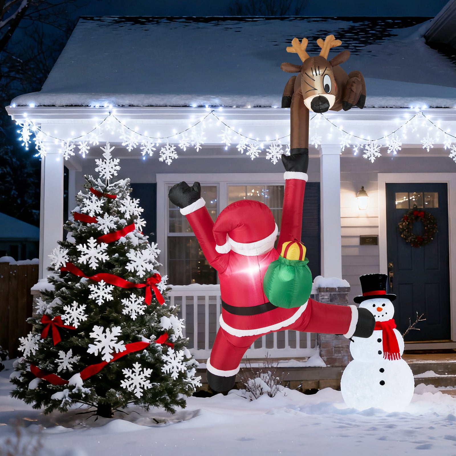 8.5 Feet Inflatable Reindeer, Climbing Santa Claus, LED Lights, Multicolor Christmas Inflatables at Gallery Canada