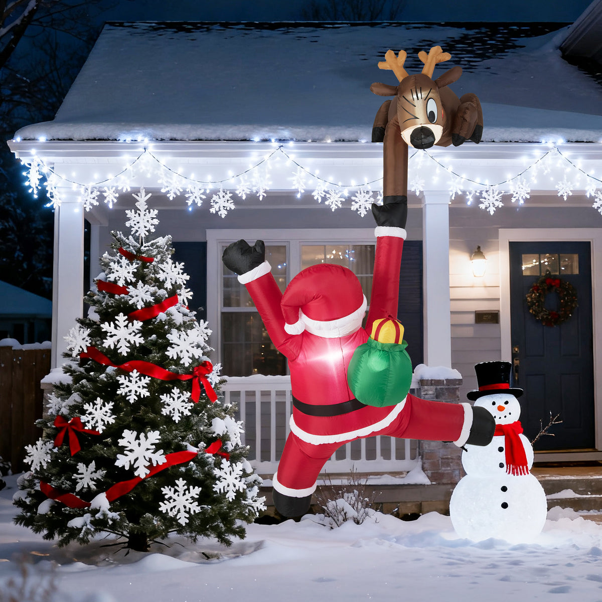 8.5 Feet Inflatable Reindeer, Climbing Santa Claus, LED Lights, Multicolor Christmas Inflatables at Gallery Canada