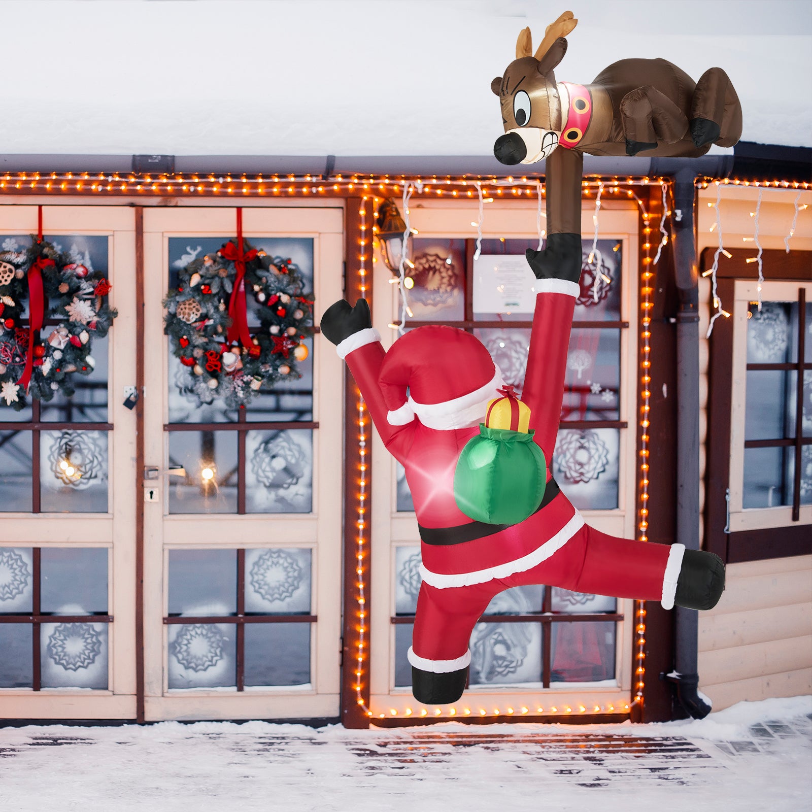 8.5 Feet Inflatable Reindeer, Climbing Santa Claus, LED Lights, Multicolor Christmas Inflatables at Gallery Canada