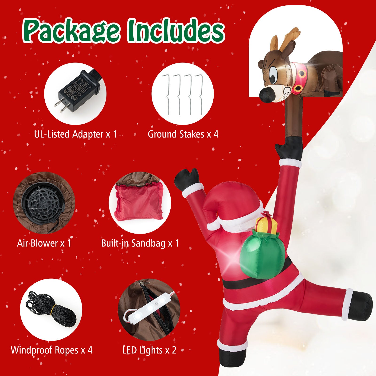 8.5 Feet Inflatable Reindeer, Climbing Santa Claus, LED Lights, Multicolor Christmas Inflatables at Gallery Canada