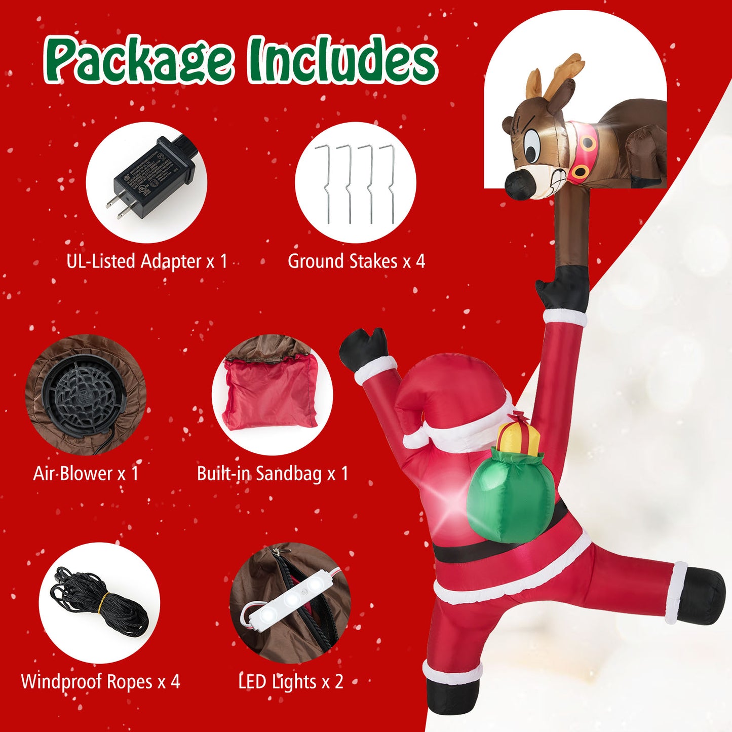8.5 Feet Inflatable Reindeer, Climbing Santa Claus, LED Lights, Multicolor Christmas Inflatables at Gallery Canada