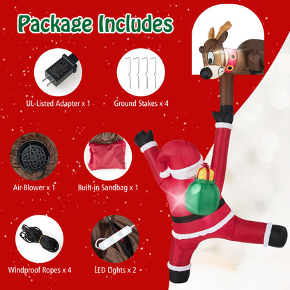 8.5 Feet Inflatable Reindeer, Climbing Santa Claus, LED Lights, Multicolor Christmas Inflatables at Gallery Canada