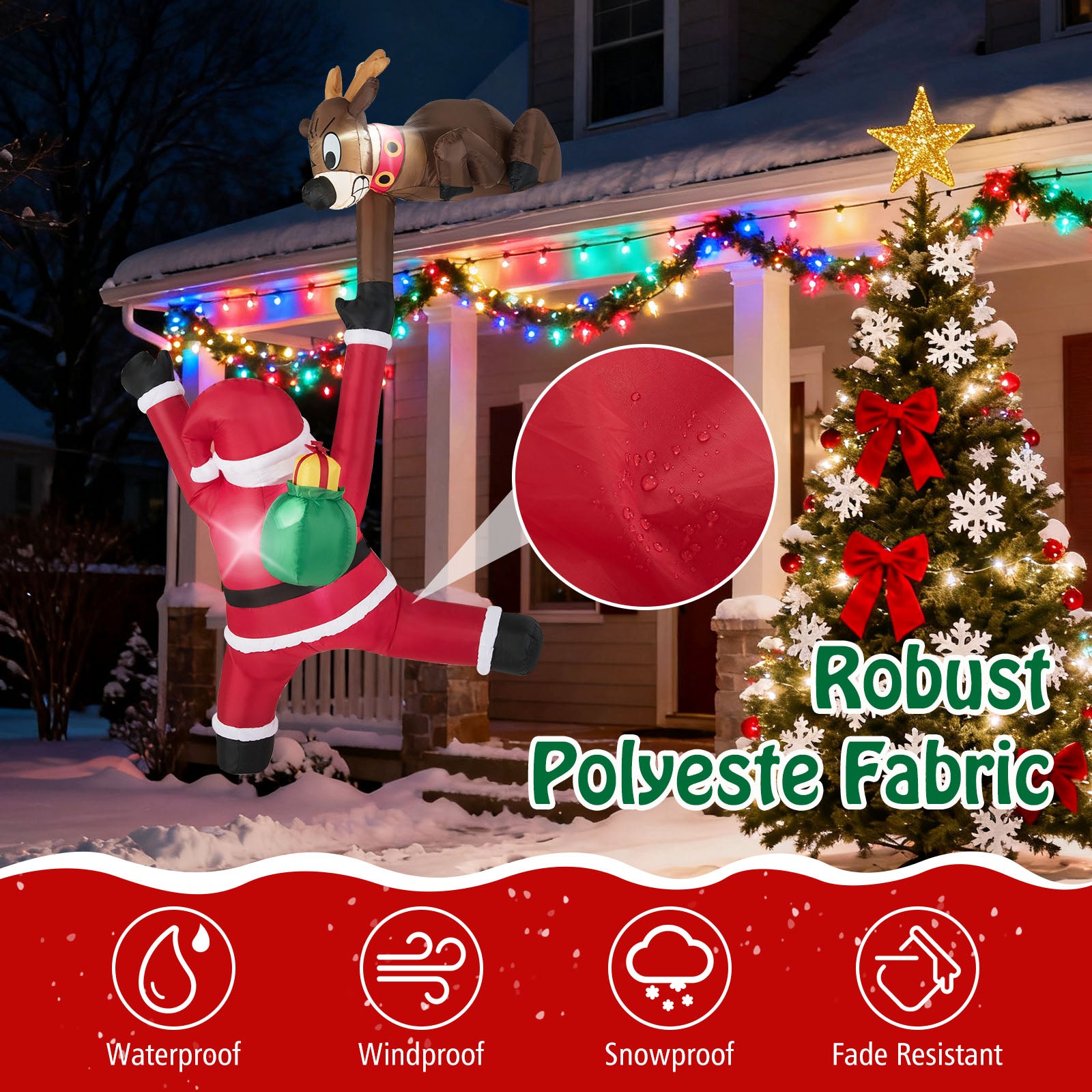 8.5 Feet Inflatable Reindeer, Climbing Santa Claus, LED Lights, Multicolor Christmas Inflatables at Gallery Canada