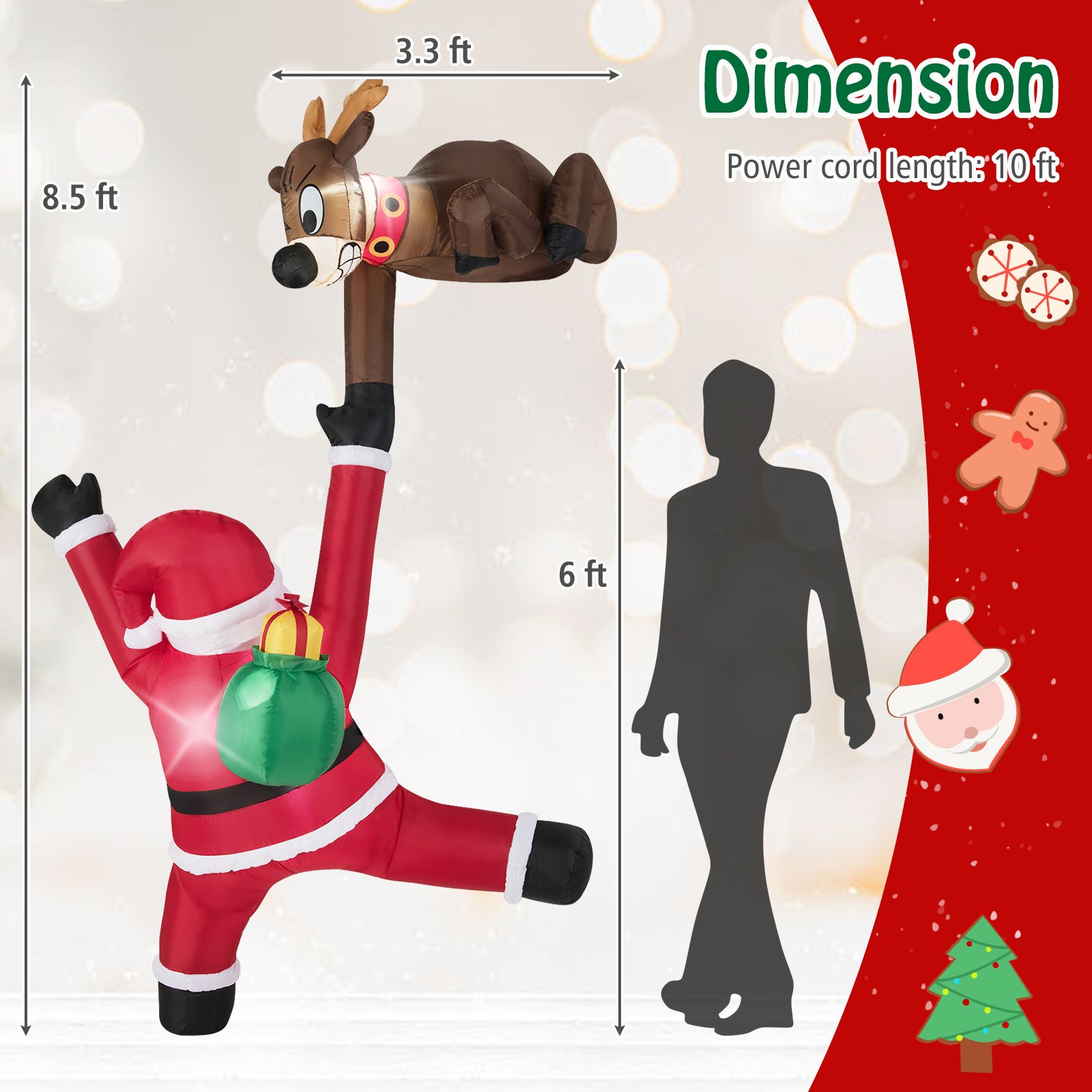 8.5 Feet Inflatable Reindeer, Climbing Santa Claus, LED Lights, Multicolor Christmas Inflatables at Gallery Canada