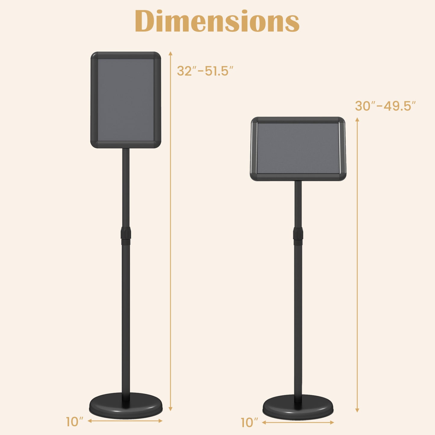 8.5x11Inch Sign Holder Stand, Snap-Open Frame, 360° Rotation, Black