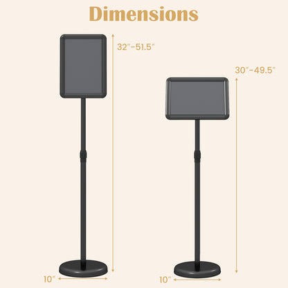 8.5x11Inch Sign Holder Stand, Snap-Open Frame, 360° Rotation, Black