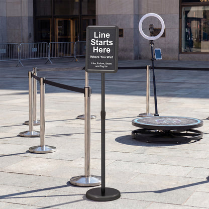 8.5x11Inch Sign Holder Stand, Snap-Open Frame, 360° Rotation, Black