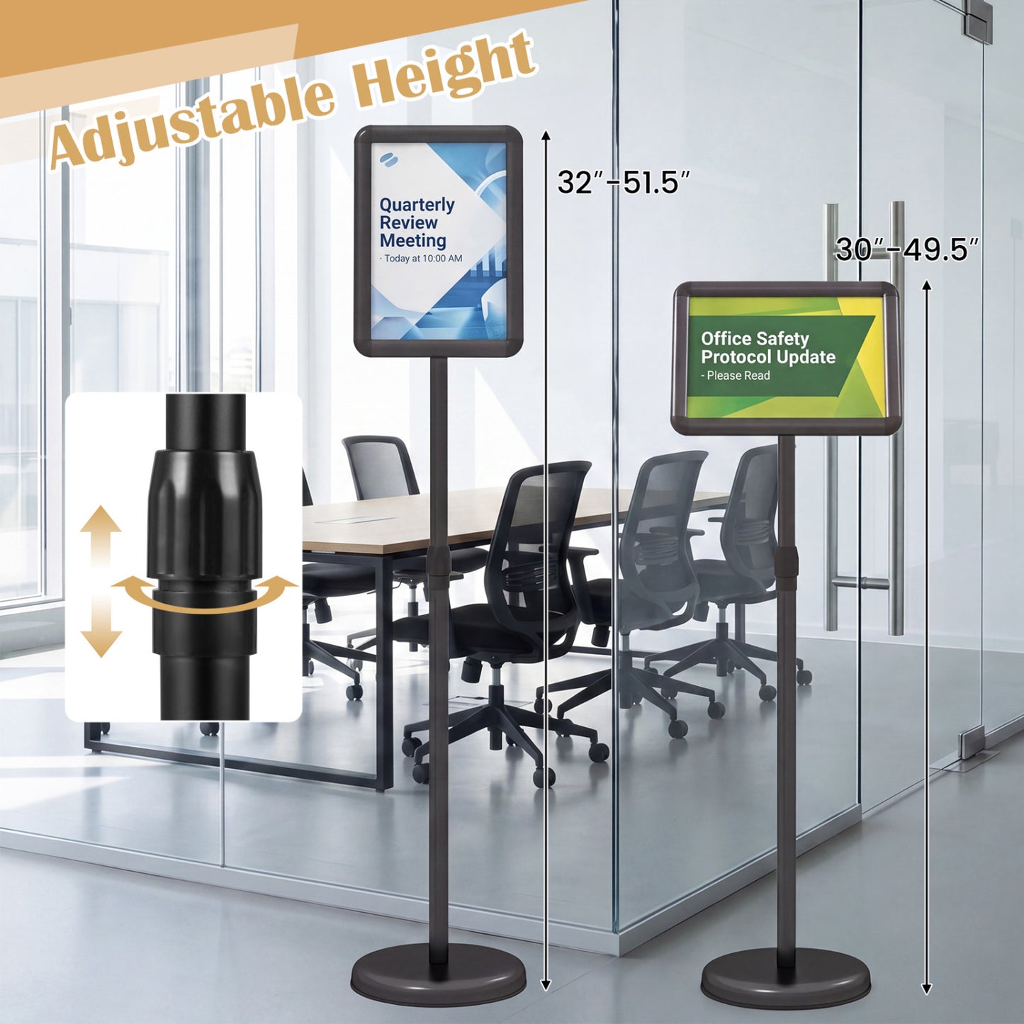 8.5x11Inch Sign Holder Stand, Snap-Open Frame, 360° Rotation, Black