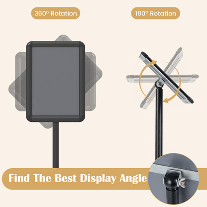 8.5x11Inch Sign Holder Stand, Snap-Open Frame, 360° Rotation, Black