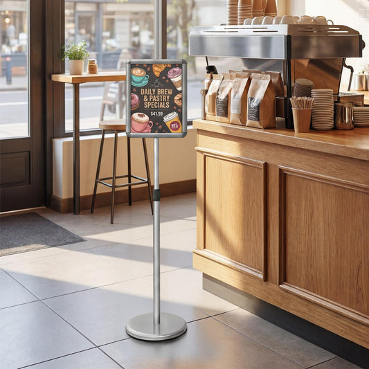 8.5X11Inch Sign Holder Stand, 360° Rotation, Snap-Open Frame, Silver Home Office Silver at Gallery Canada