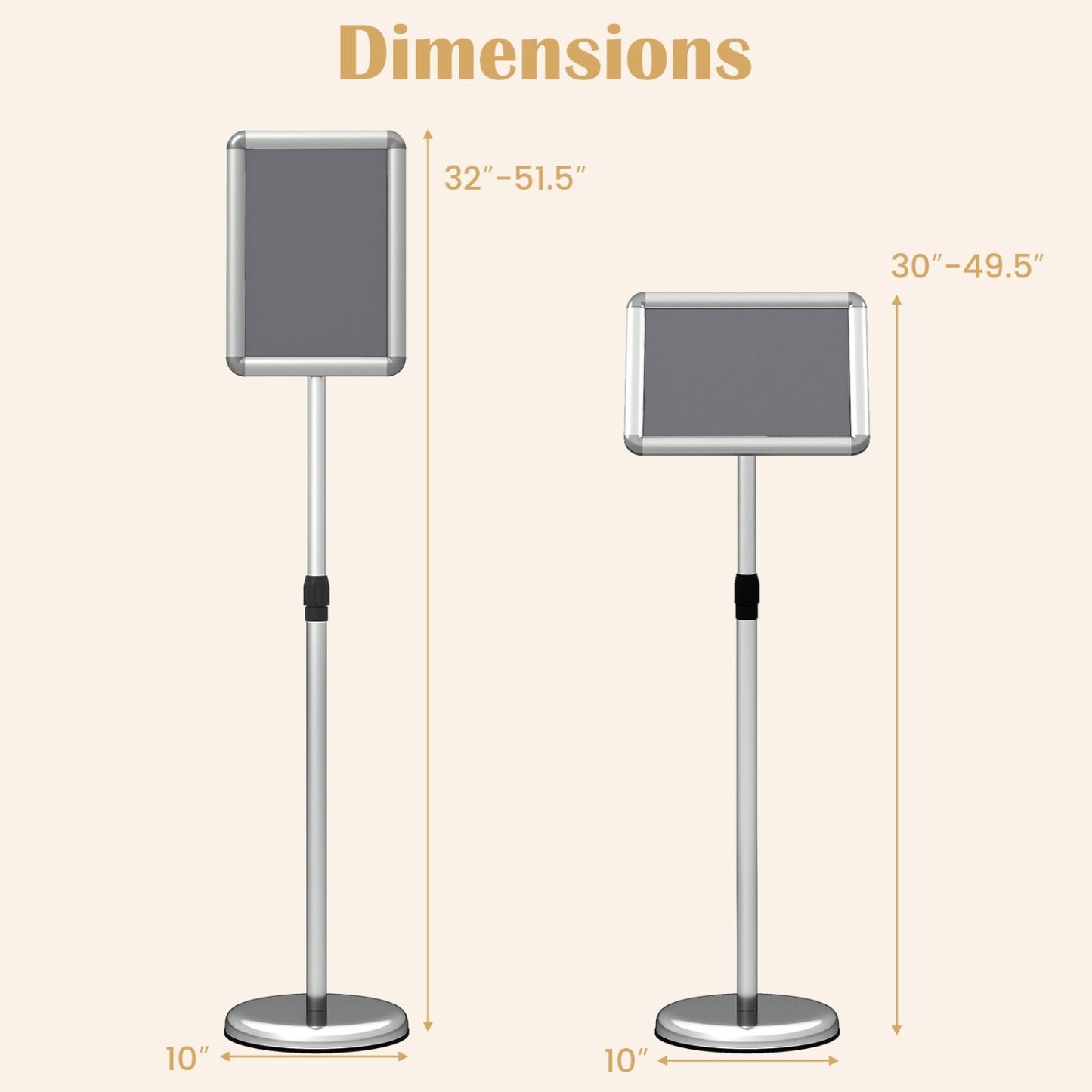 8.5X11Inch Sign Holder Stand, 360° Rotation, Snap-Open Frame, Silver
