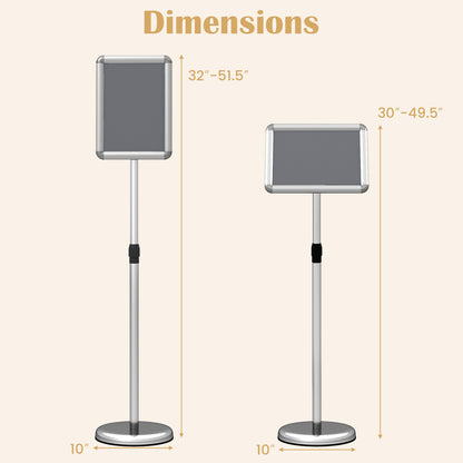 8.5X11Inch Sign Holder Stand, 360° Rotation, Snap-Open Frame, Silver