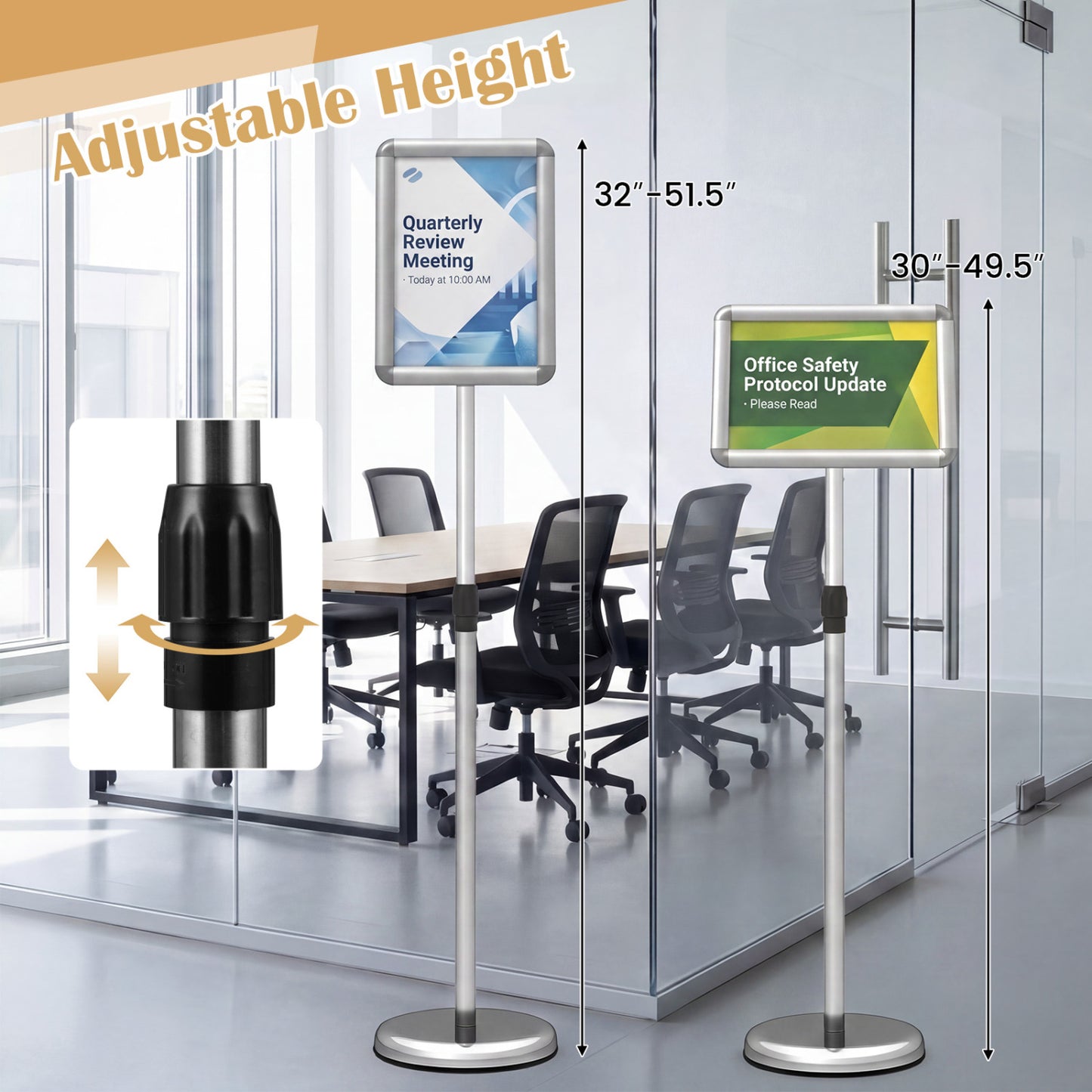 8.5X11Inch Sign Holder Stand, 360° Rotation, Snap-Open Frame, Silver