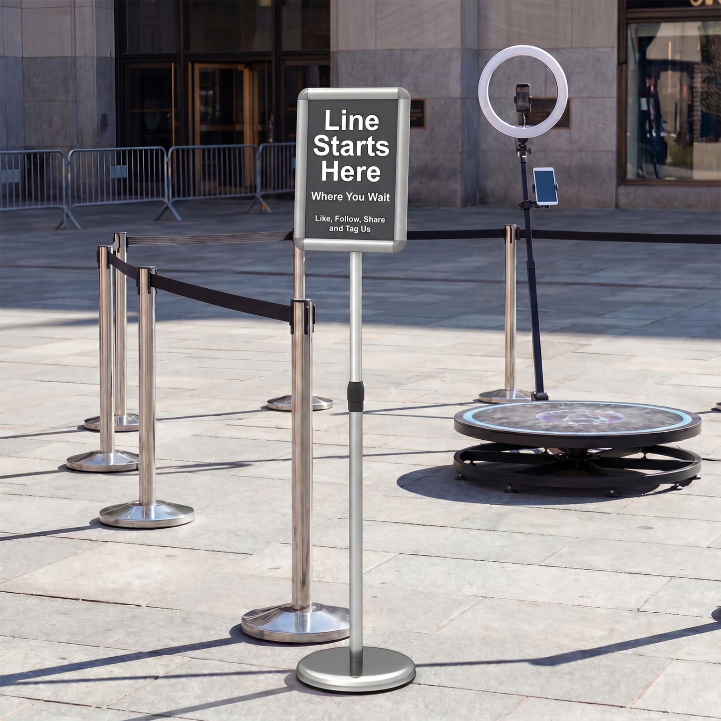 8.5X11Inch Sign Holder Stand, 360° Rotation, Snap-Open Frame, Silver