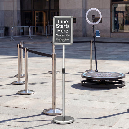 8.5X11Inch Sign Holder Stand, 360° Rotation, Snap-Open Frame, Silver