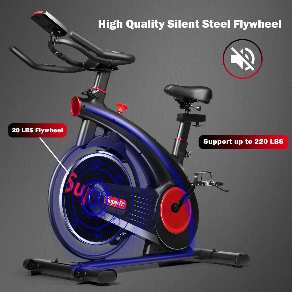 Stationary Exercise Bike Silent Belt with 20LBS Flywheel, Black Exercise Bikes at Gallery Canada