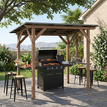 8.6 ft x 5 ft Cedar Wood BBQ Gazebo, Brown