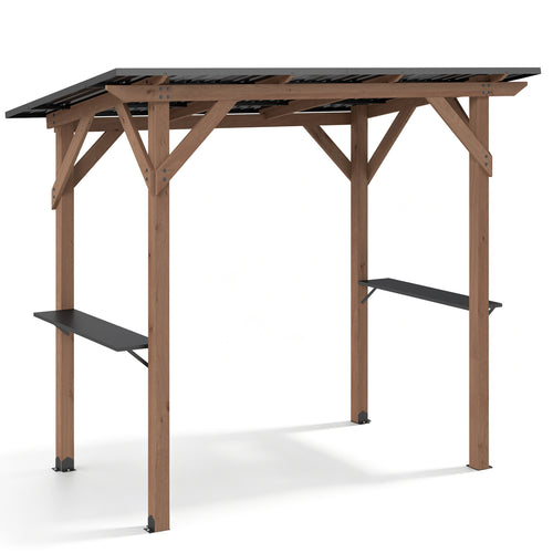 8.6 ft x 5 ft Cedar Wood BBQ Gazebo, Brown