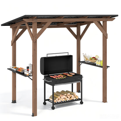8.6 ft x 5 ft Cedar Wood BBQ Gazebo, Brown