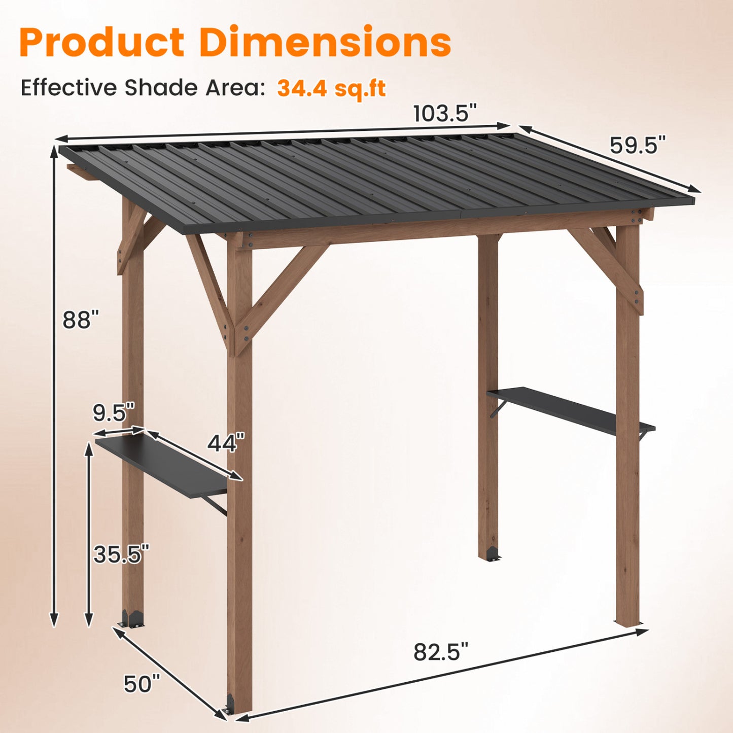 8.6 ft x 5 ft Cedar Wood BBQ Gazebo, Brown