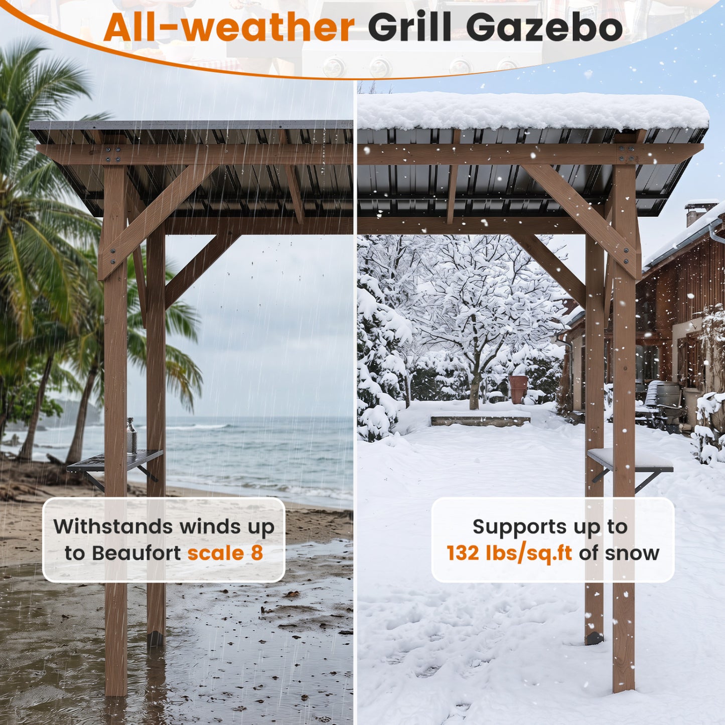 8.6 ft x 5 ft Cedar Wood BBQ Gazebo, Brown