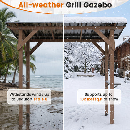 8.6 ft x 5 ft Cedar Wood BBQ Gazebo, Brown