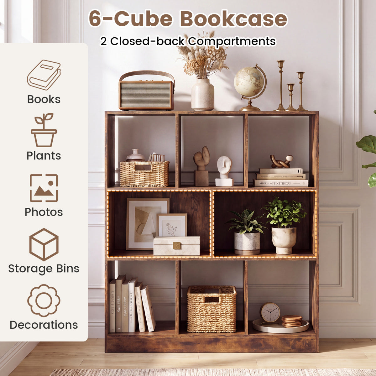 8-Cube Bookcase 3-Tier, Rustic Brown Bookcases at Gallery Canada