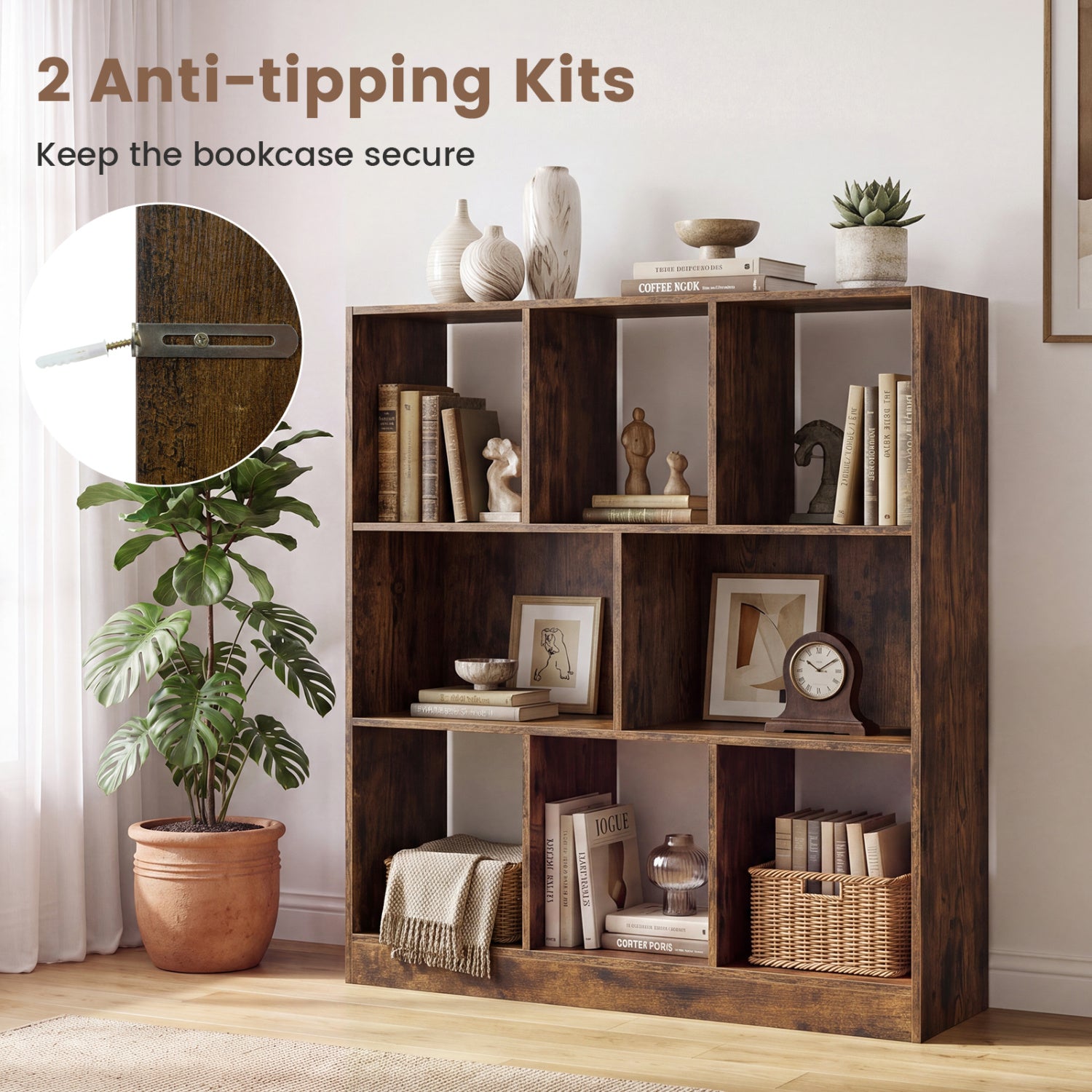 8-Cube Bookcase 3-Tier, Rustic Brown Bookcases at Gallery Canada