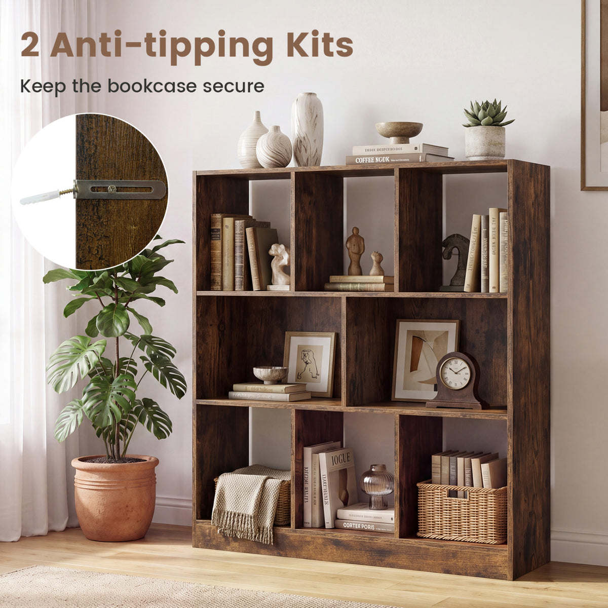 8-Cube Bookcase 3-Tier, Rustic Brown Bookcases at Gallery Canada