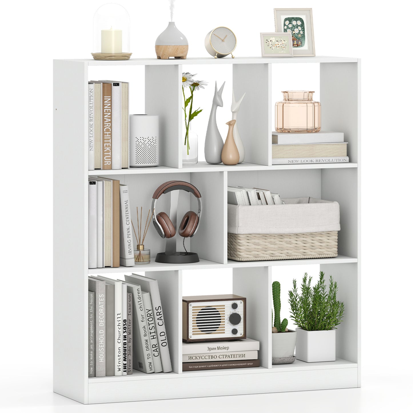 8-Cube Bookcase 3-Tier, Living Room, White