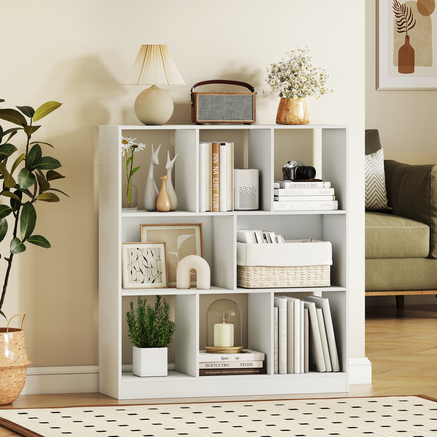8-Cube Bookcase 3-Tier, Living Room, White