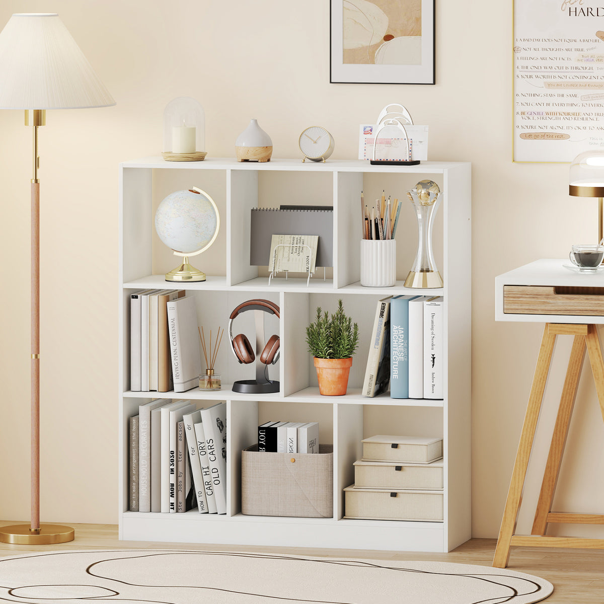 8-Cube Bookcase 3-Tier, Living Room, White