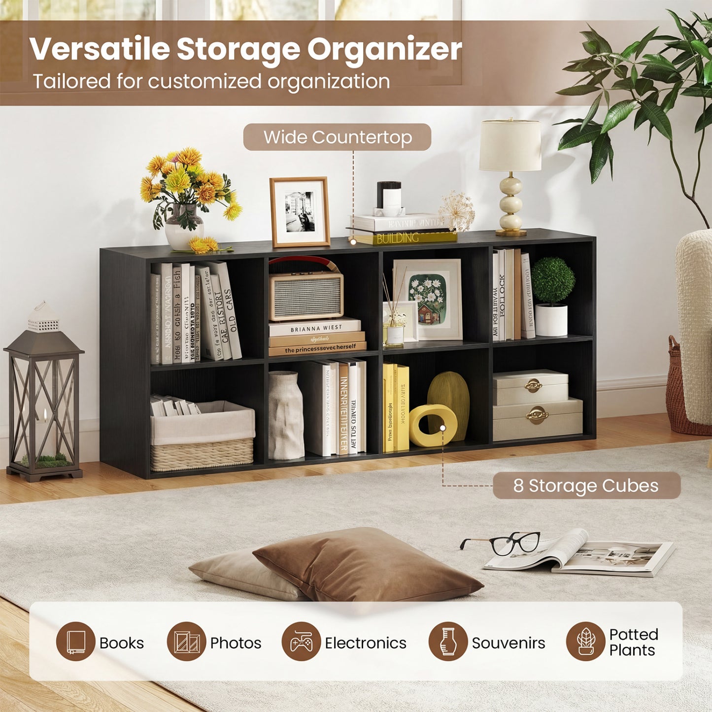 8-Cube Bookcase Bookshelf, Storage Organizer, Black Bookcases at Gallery Canada