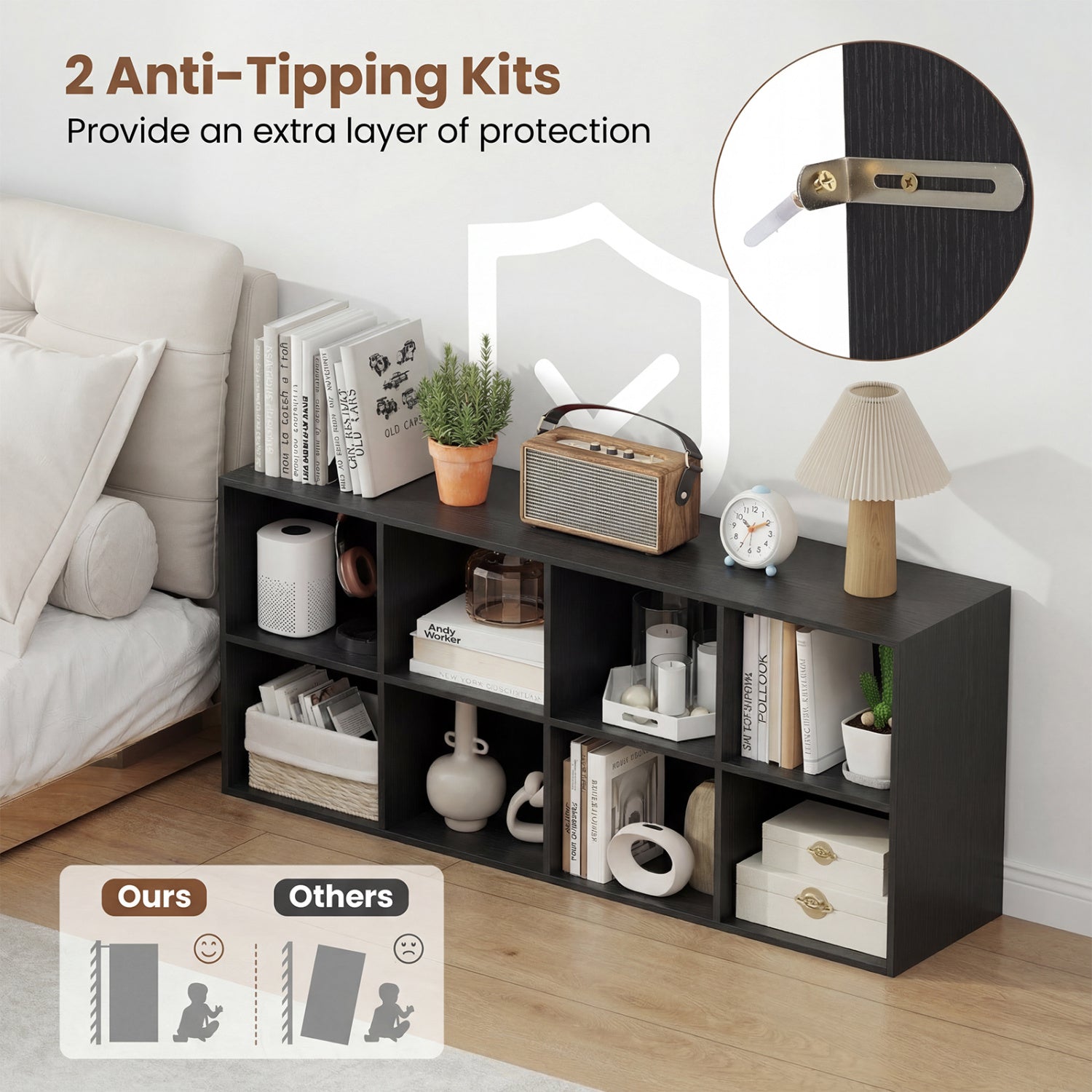 8-Cube Bookcase Bookshelf, Storage Organizer, Black Bookcases at Gallery Canada