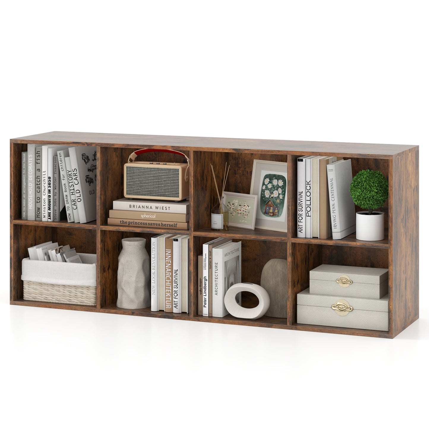 8-Cube Bookcase Bookshelf, Storage Organizer, Rustic Brown