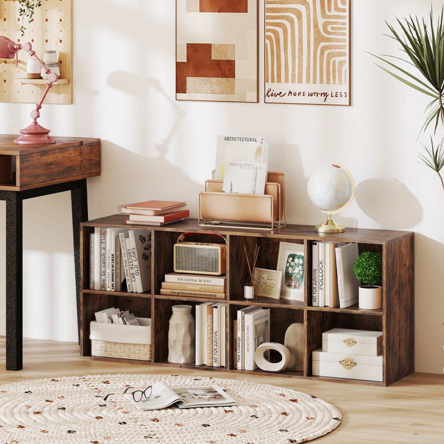 8-Cube Bookcase Bookshelf, Storage Organizer, Rustic Brown