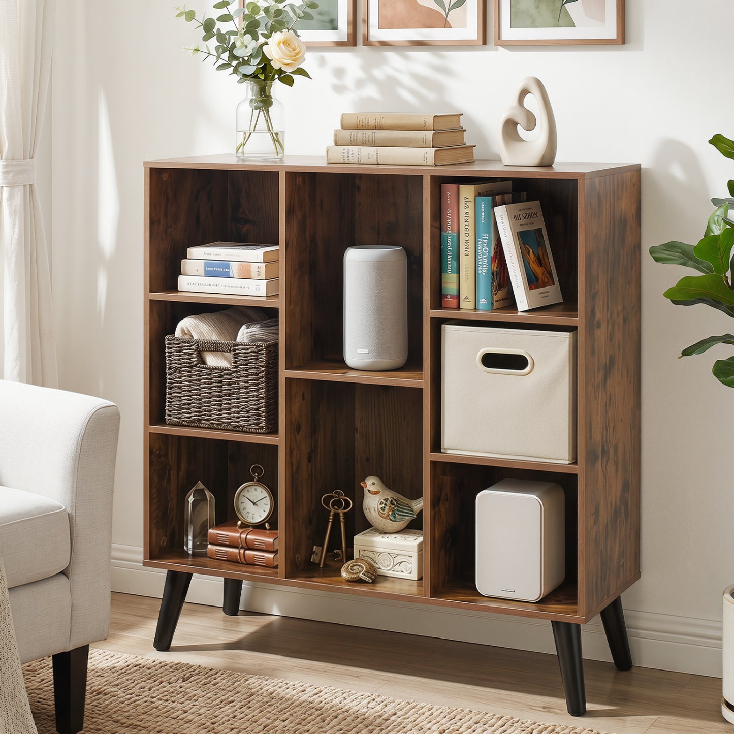 8-Cube Bookcase, with Raised Legs, Rustic Brown