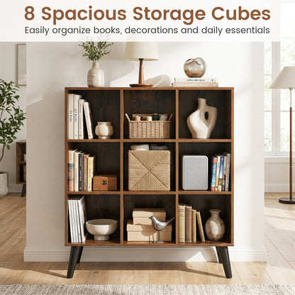 8-Cube Bookcase, with Raised Legs, Rustic Brown