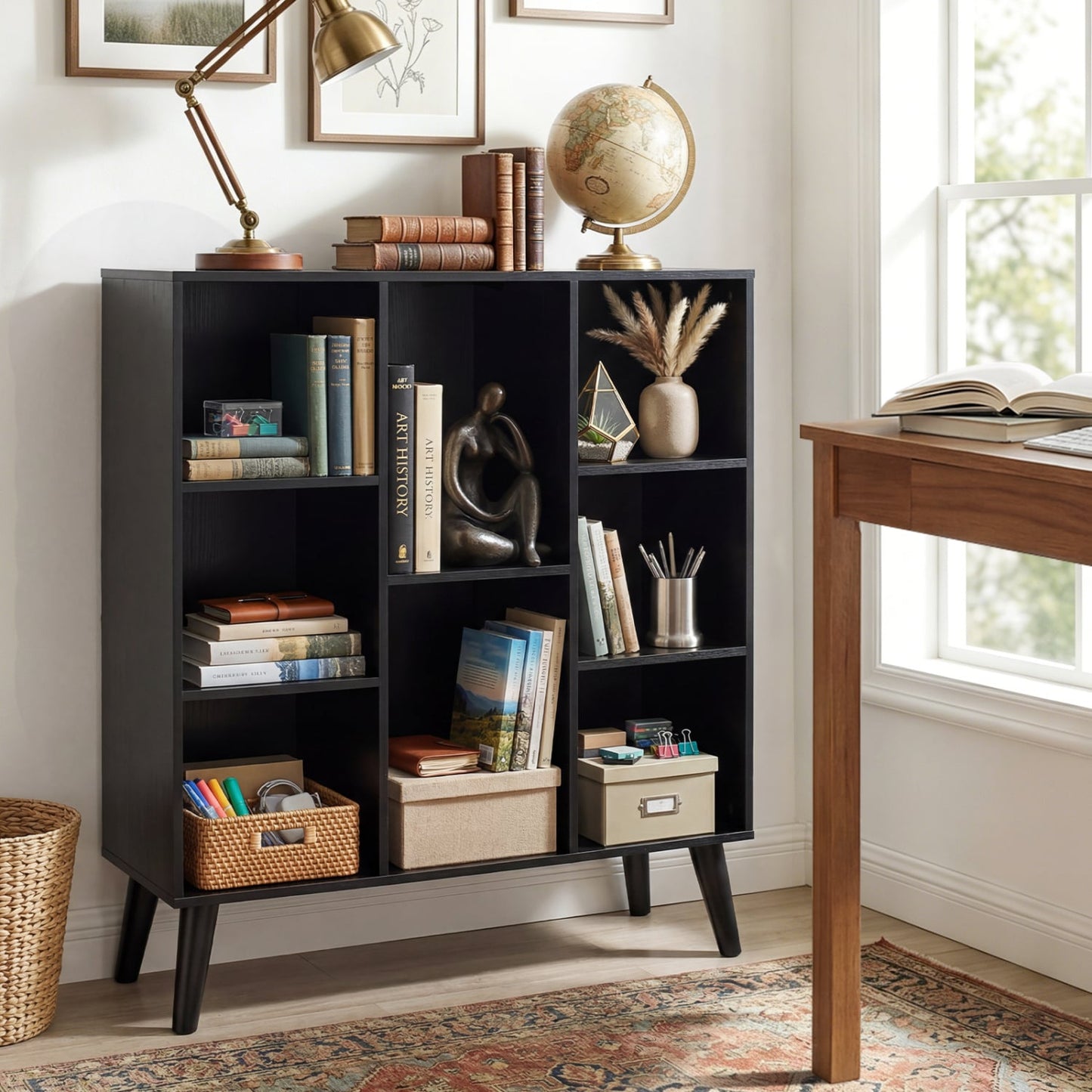 8-Cube Bookcase with Raised Legs, Black