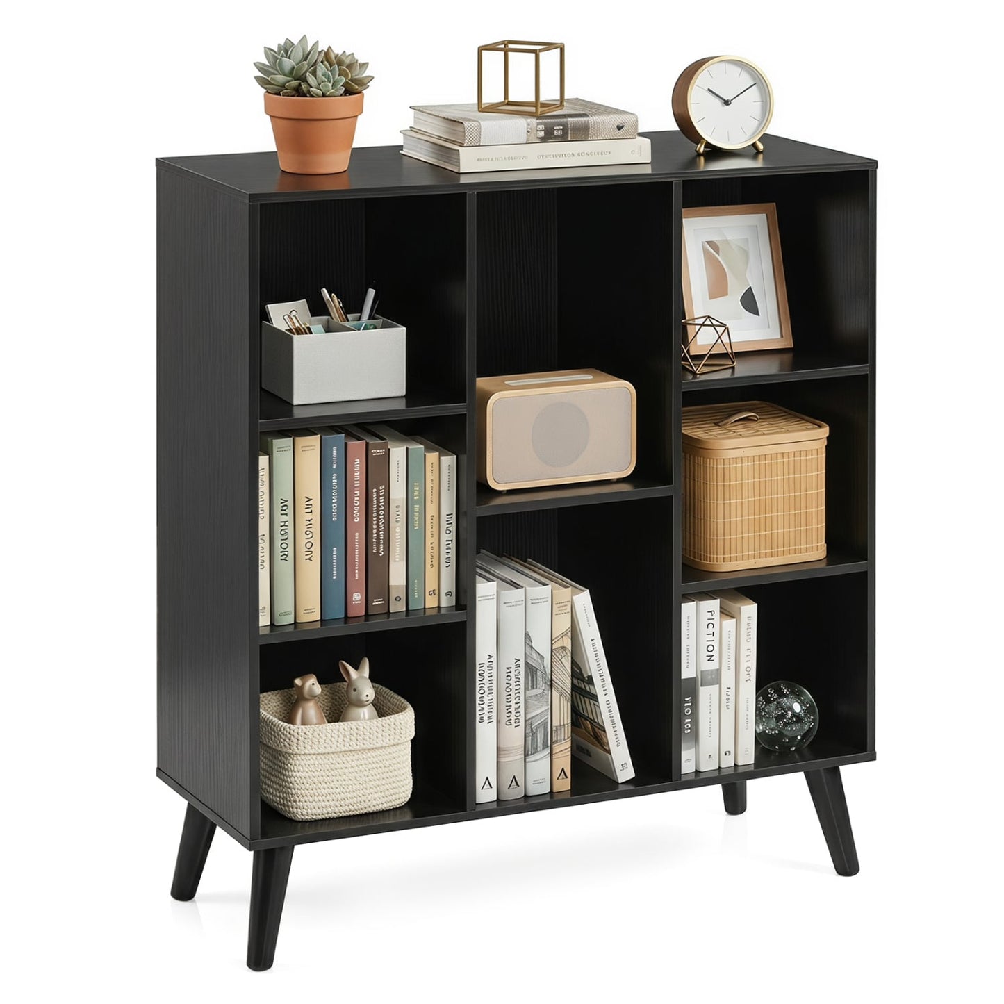8-Cube Bookcase with Raised Legs, Black