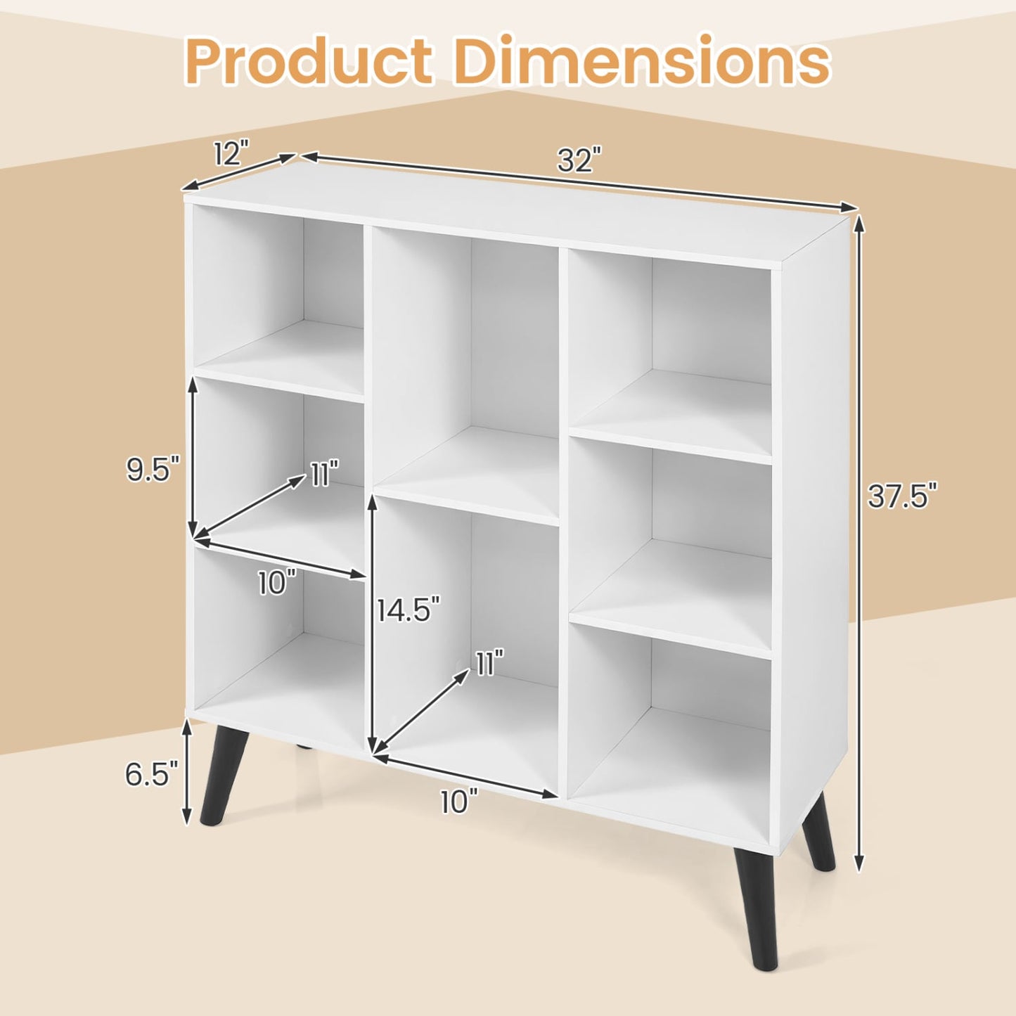 8-Cube Bookcase With Raised Legs, White