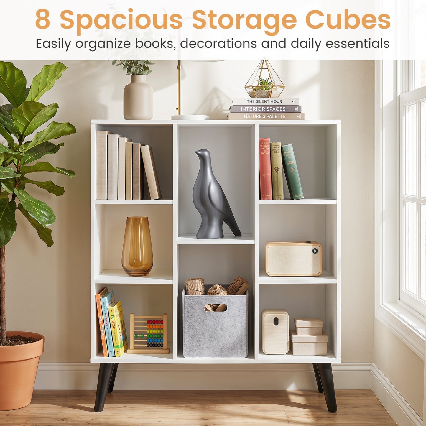 8-Cube Bookcase With Raised Legs, White